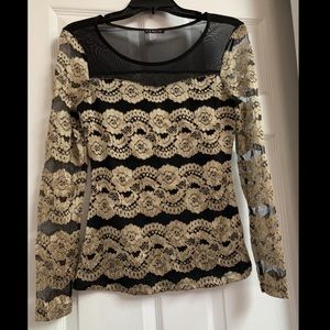 Venus Black and Gold Lace Mesh Top. Size:XS